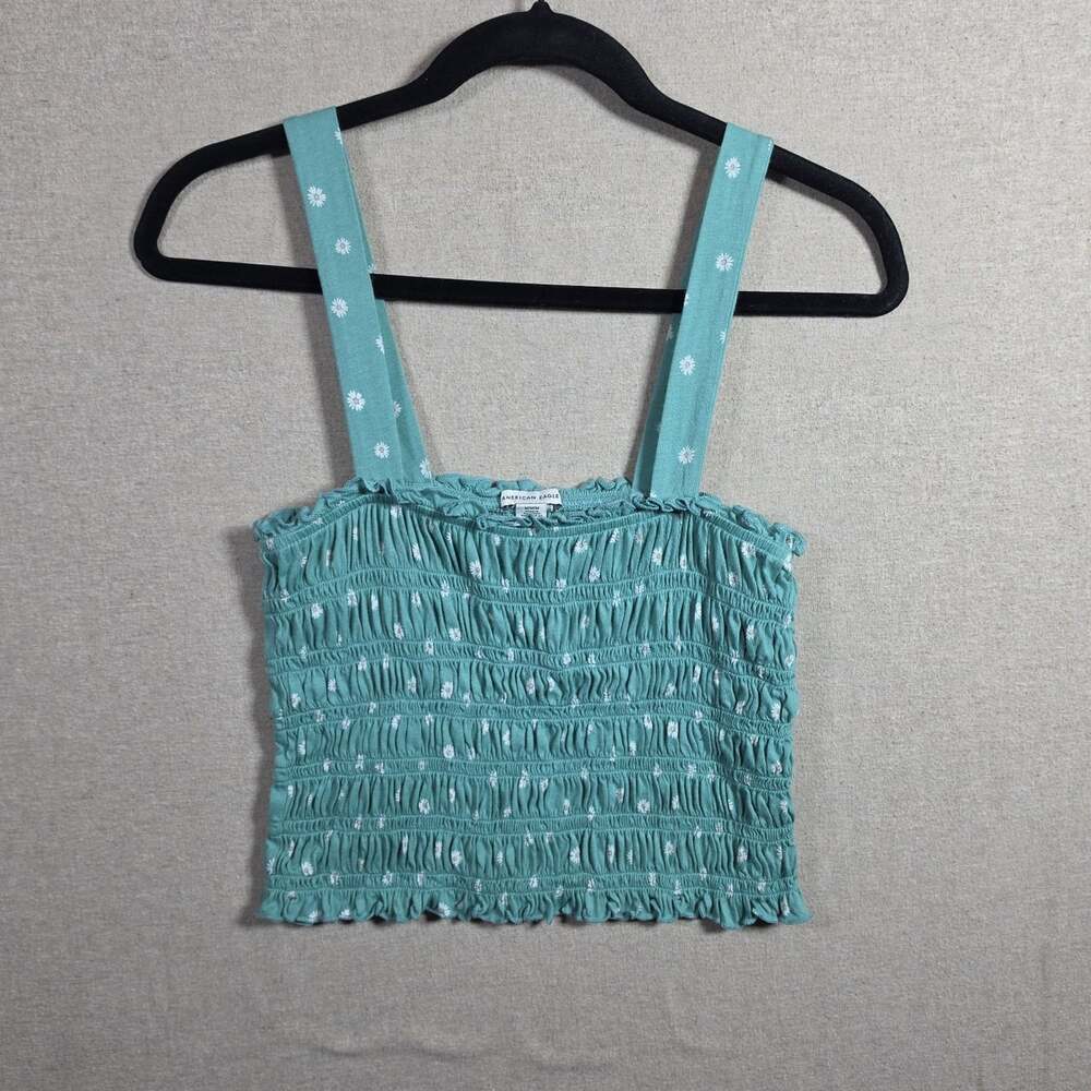 American Eagle Tank Top Womens Medium Floral Print Green Cottage